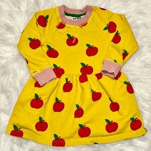 Mini Boden Yellow Red Apple Print Long Sleeve Dress 2-3Y
